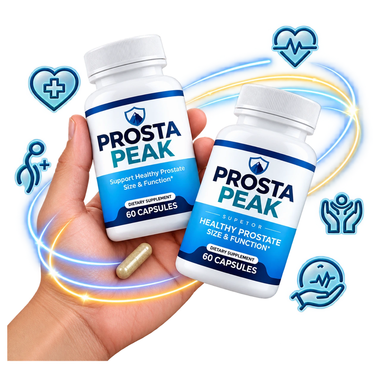 Prosta Peak men's prostate support supplement bottles held in hand